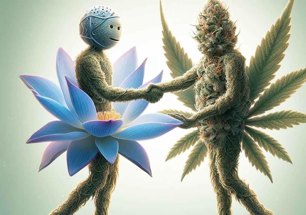 L’association étonnante du lotus bleu avec d’autres végétaux comme le chanvre, etc…